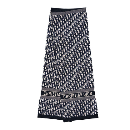Christian Dior Wool Cashmere Oblique Scarf Beige Blue Black 2 of 3