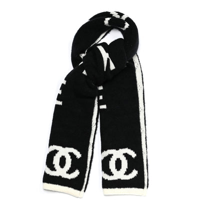 Chanel Wool Cashmere Silk CC Scarf Black White 2 of 8