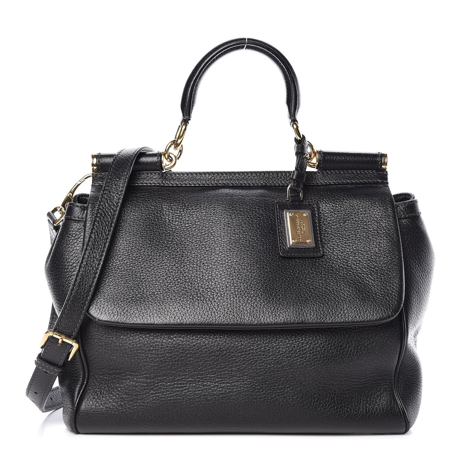 Dolce & Gabbana Grained Deerskin Medium Miss Sicily Satchel Black 1 of 16