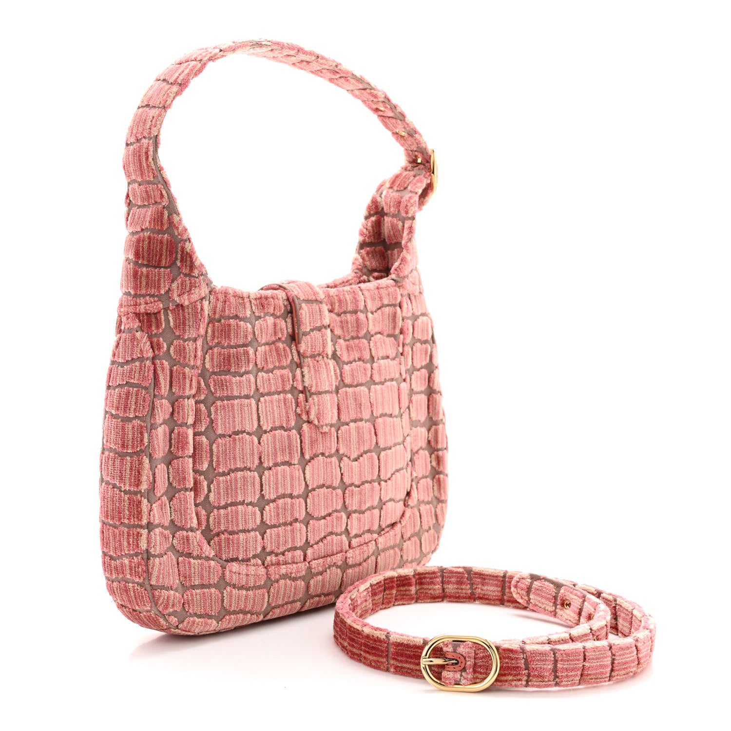 Gucci Velvet Crocodile Jacquard Small Jackie 1961 Hobo Pink 3 of 10