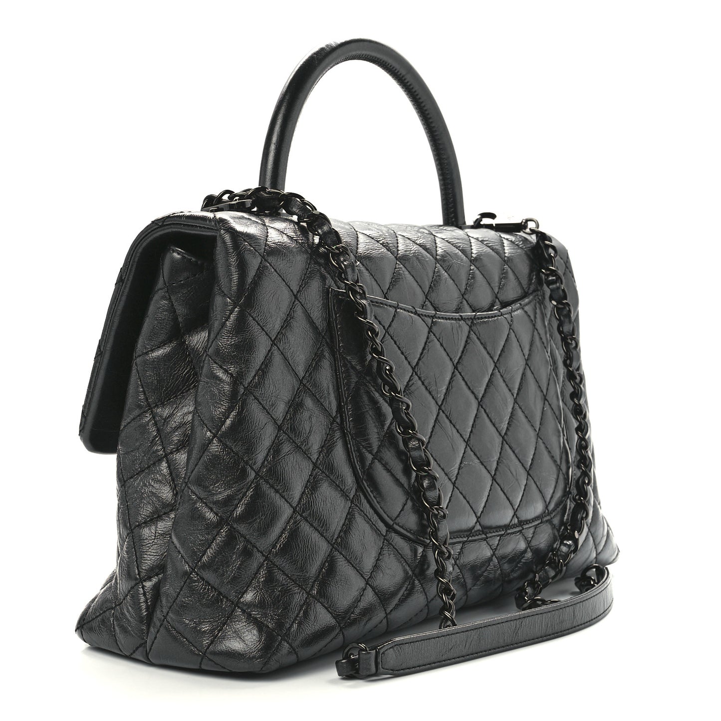 Aged Calfskin Quilted Medium Coco Handle Flap So Black