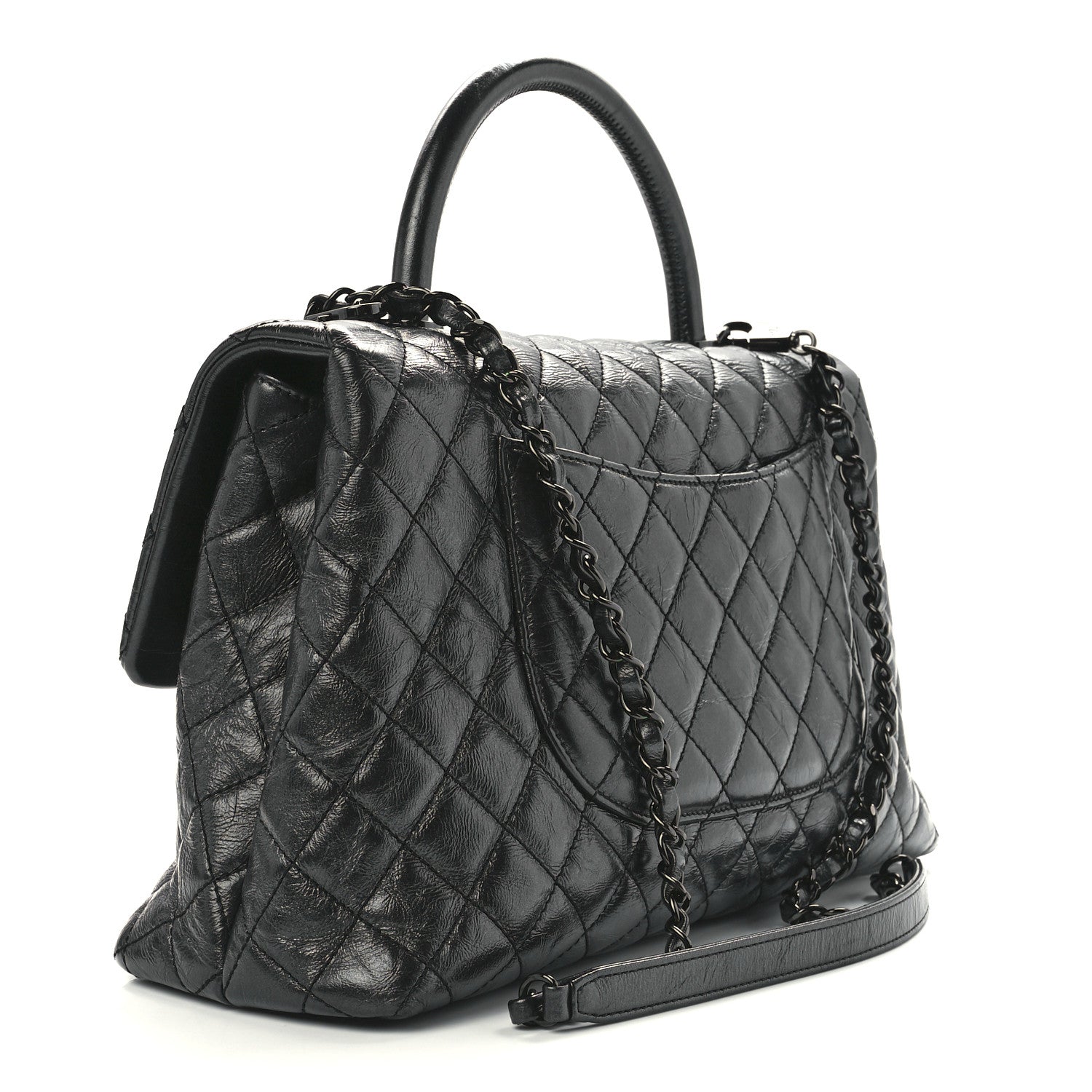 Chanel Aged Calfskin Quilted Medium Coco Handle Flap So Black 3 of 12