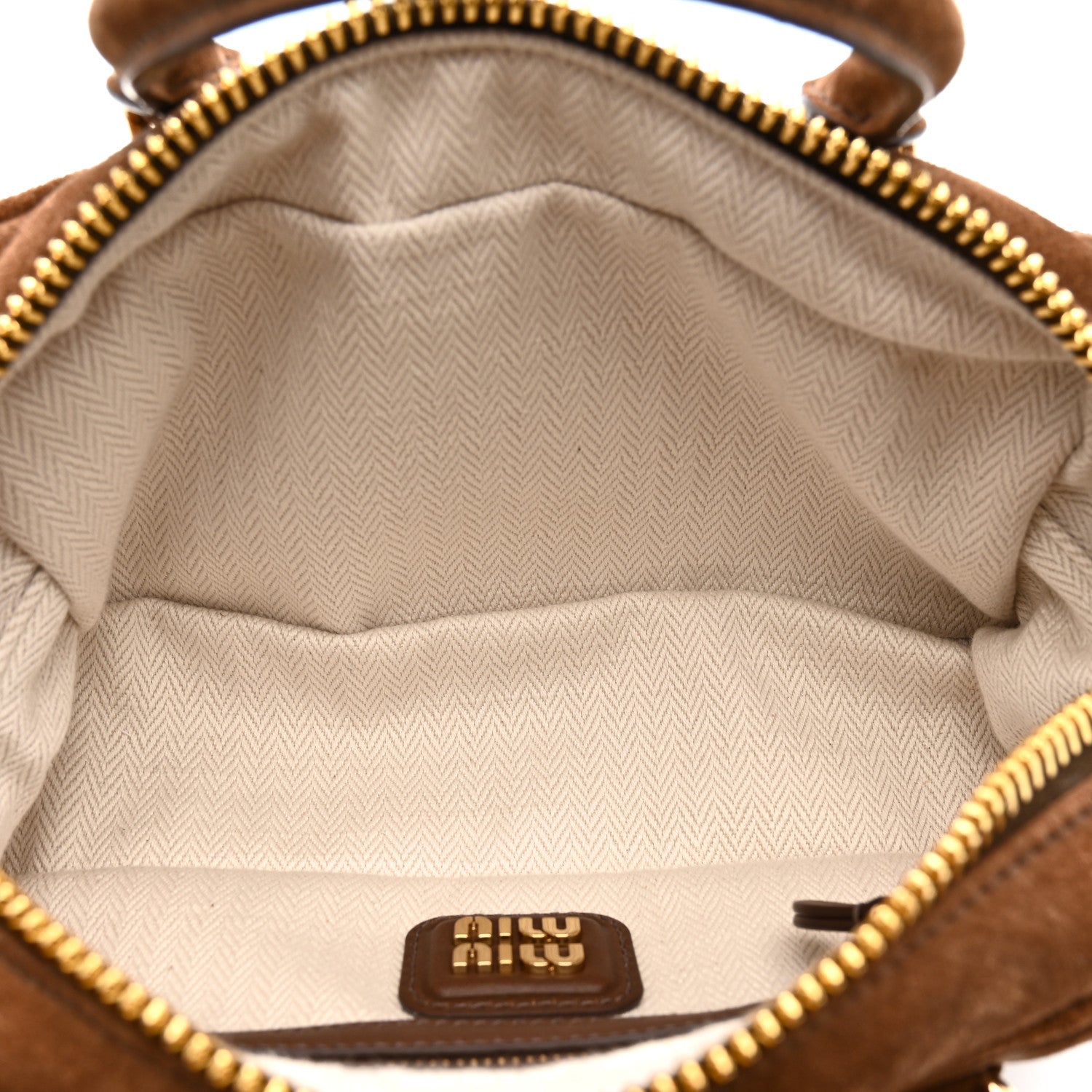 Miu Miu Suede Padded Regular Arcadie Top Handle Bag Cacao 1770562