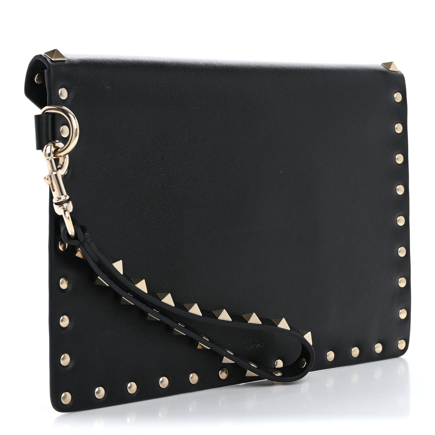 Vitello Medium Rockstud Envelope Flat Wristlet Pouch Black