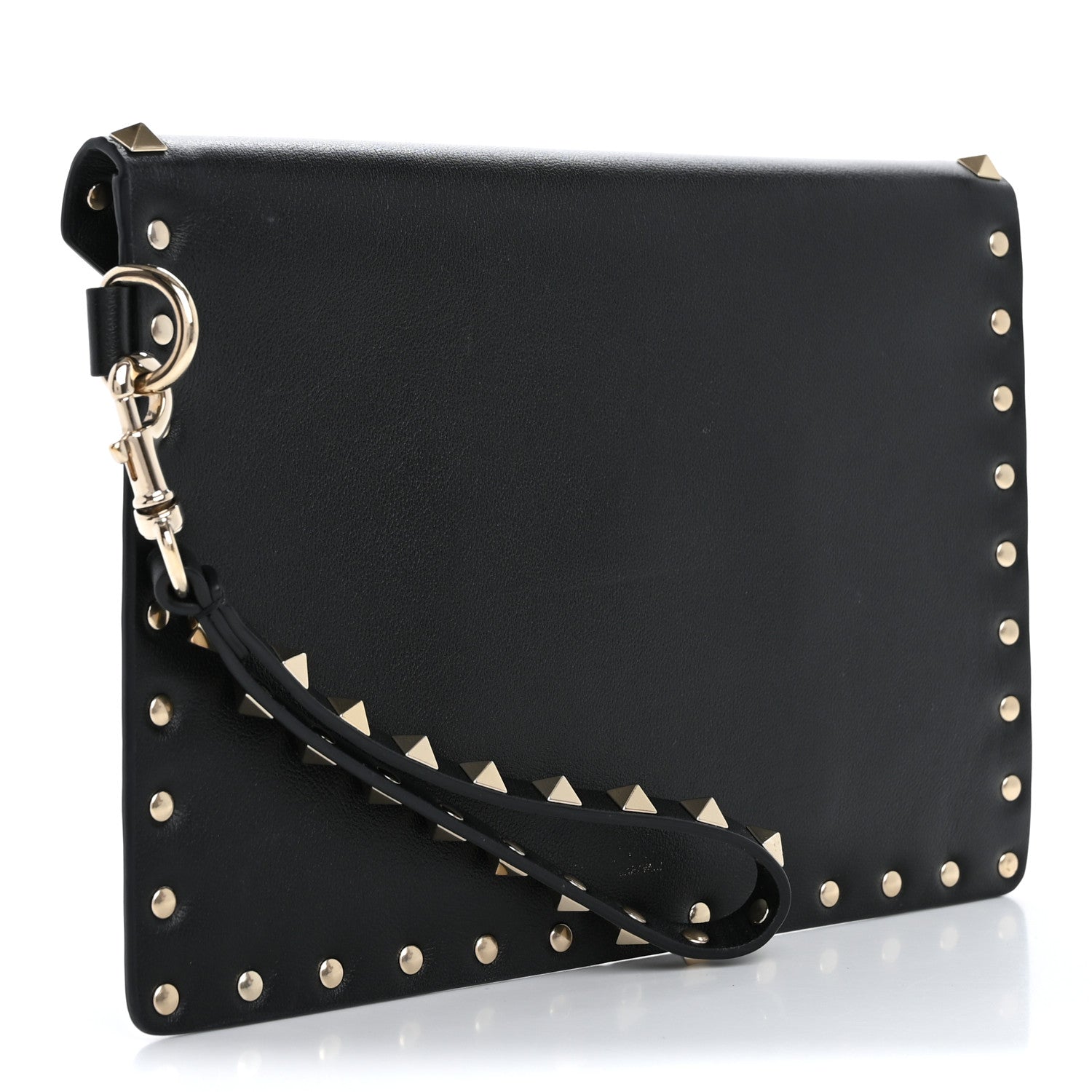 Valentino Garavani Vitello Medium Rockstud Envelope Flat Wristlet Pouch Black 3 of 10