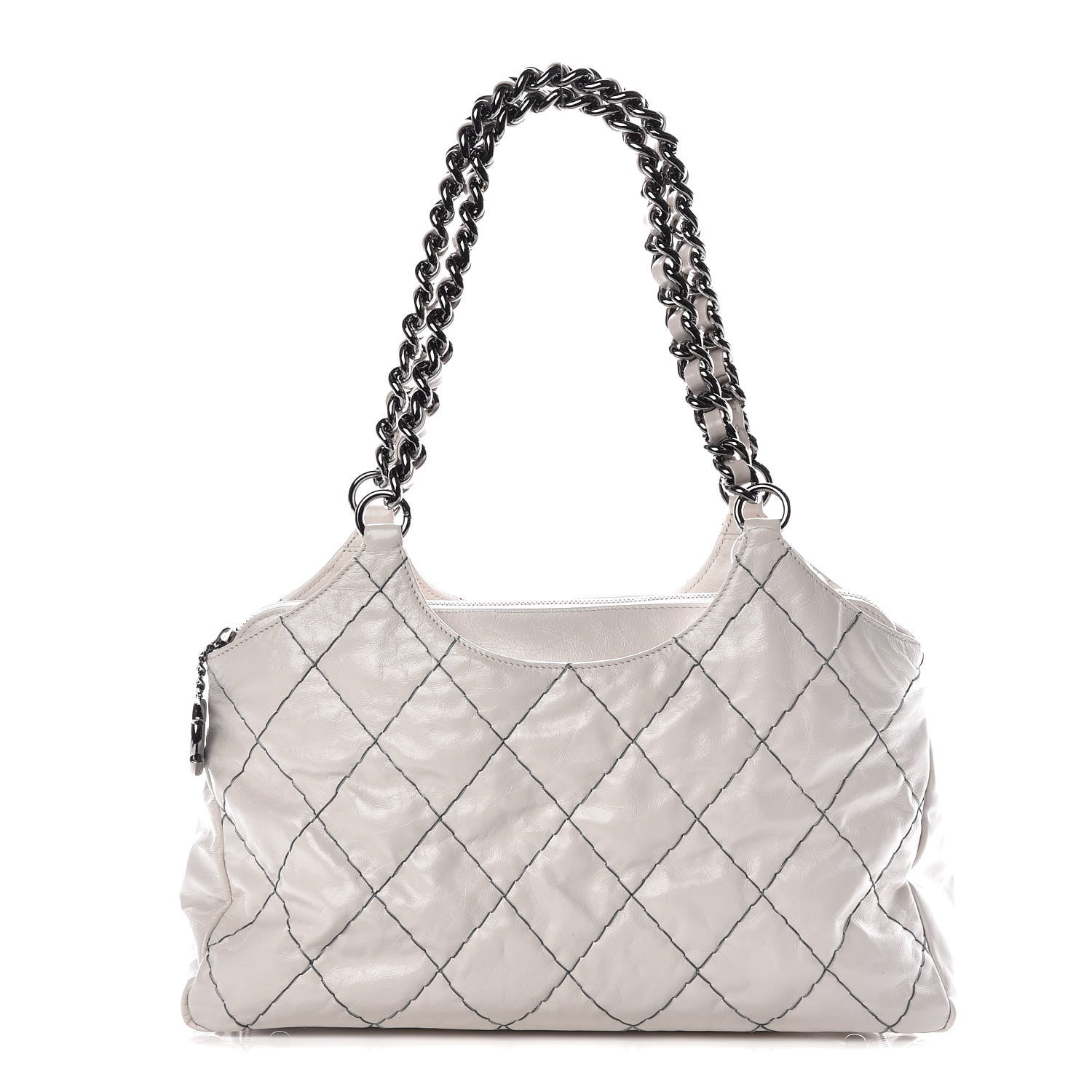 Chanel Glazed Goatskin Double Contrast Stitch Hobo Dark White 1 of 9