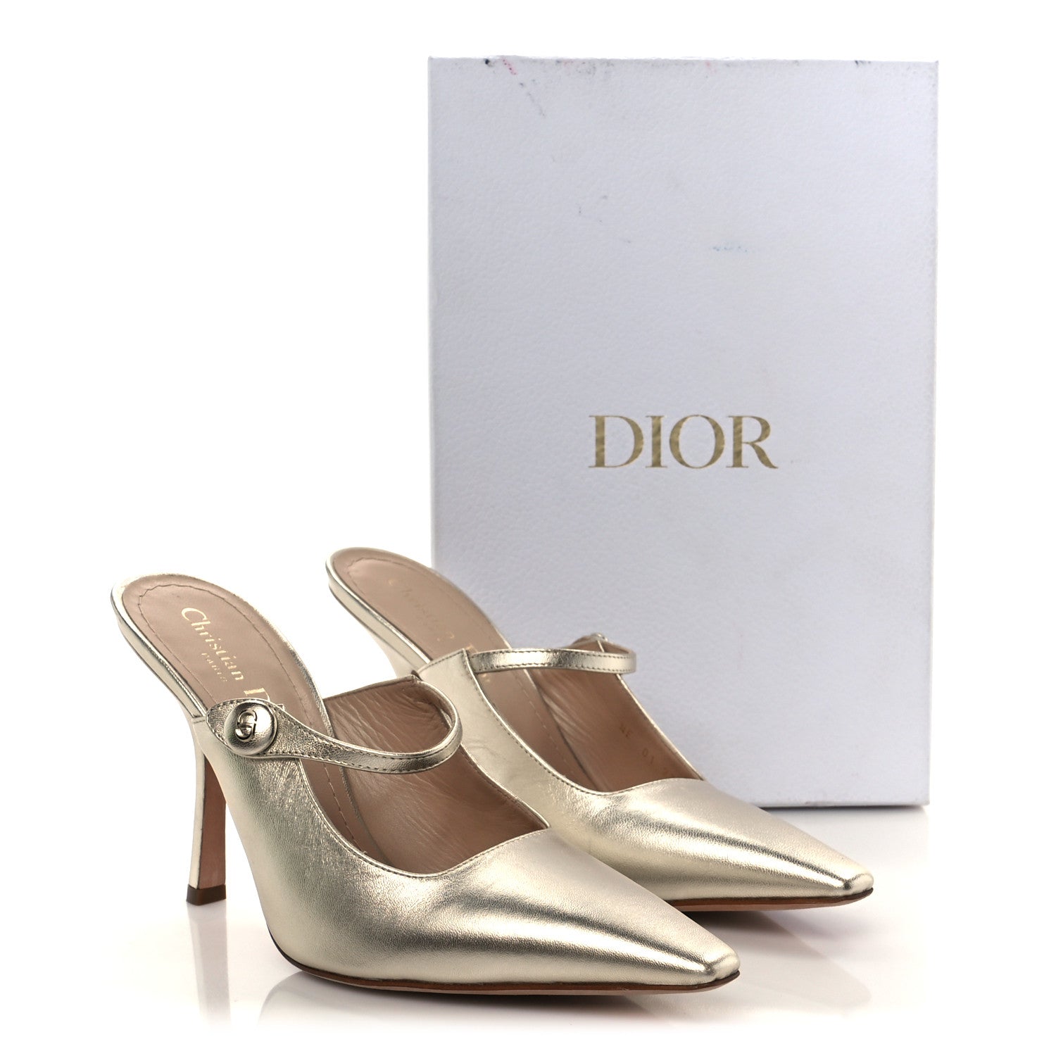 Christian Dior Laminated Lambskin Captured Mules 39.5 Pale Gold 10 of 10