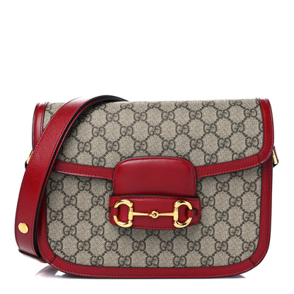 Gucci GG Supreme Monogram Azalea Calfskin Horsebit 1955 Shoulder Bag Beige Ebony New Cherry Red 1 of 11