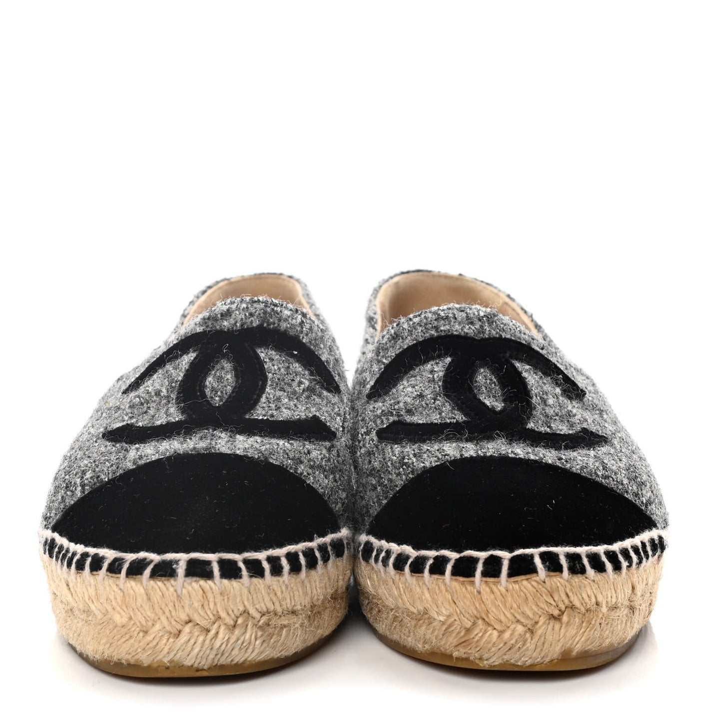 Tweed Velvet CC Espadrilles 36 Grey Black