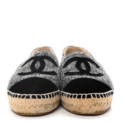 Chanel Tweed Velvet CC Espadrilles 36 Grey Black 2 of 14