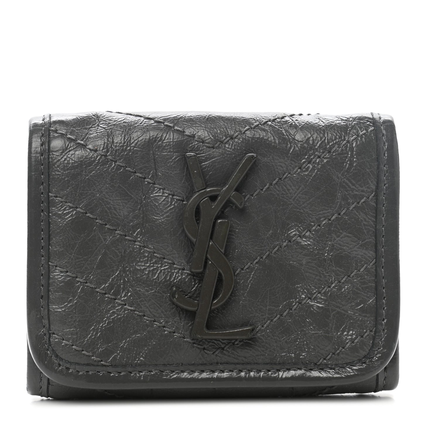 Crinkled Calfskin Matelasse Monogram Niki Compact Wallet Storm