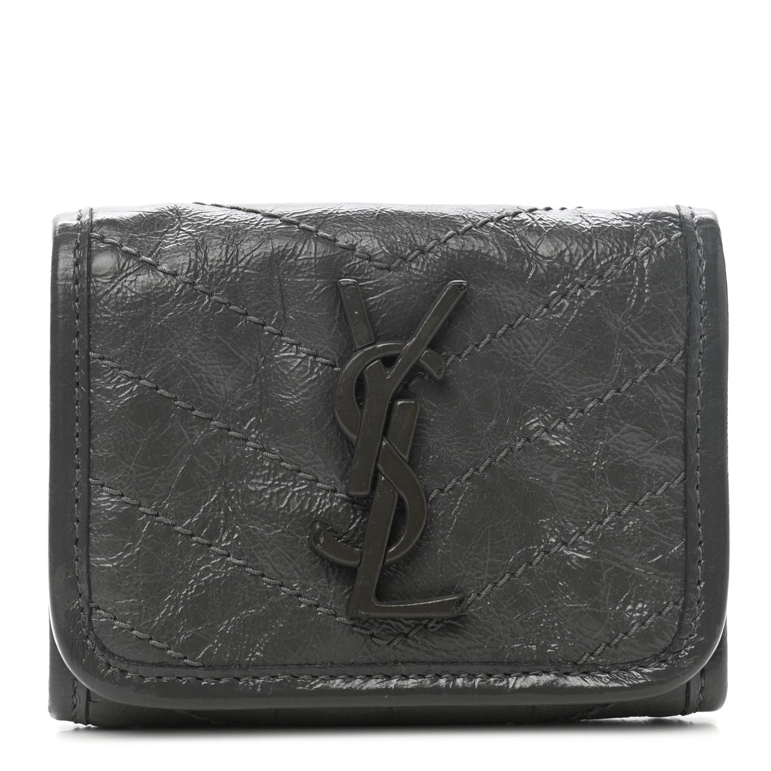 Saint Laurent Crinkled Calfskin Matelasse Monogram Niki Compact Wallet Storm 1 of 8