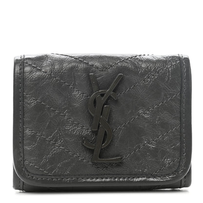 Saint Laurent Crinkled Calfskin Matelasse Monogram Niki Compact Wallet Storm 1 of 8