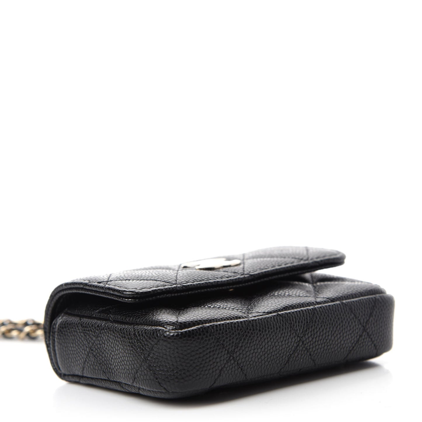 Caviar Quilted Pearl Card Holder On Chain Black