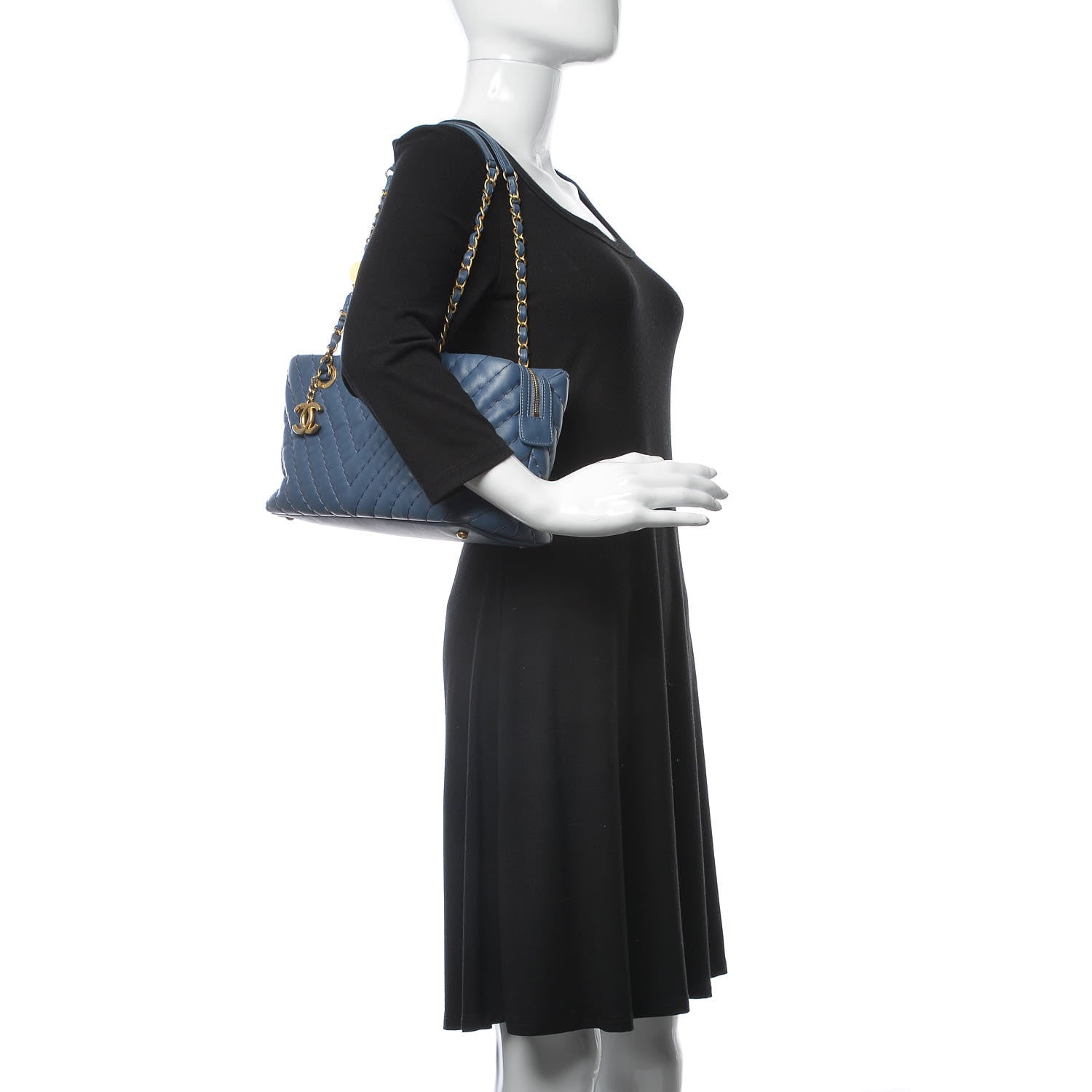 Chanel Calfskin Chevron Quilted Surpique Tote Blue 2 of 10