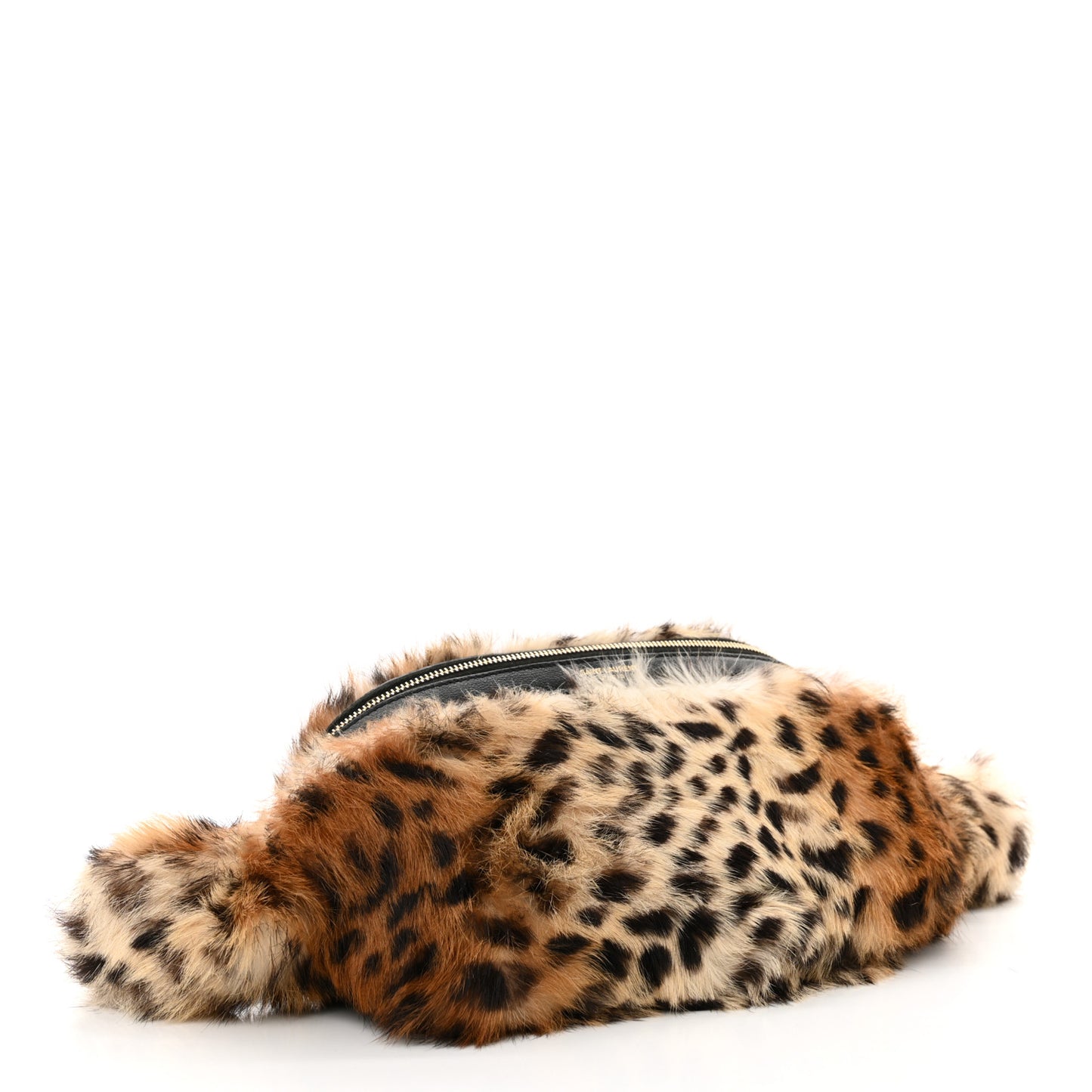 Rabbit Fur Leopard Print Belt Bag Beige