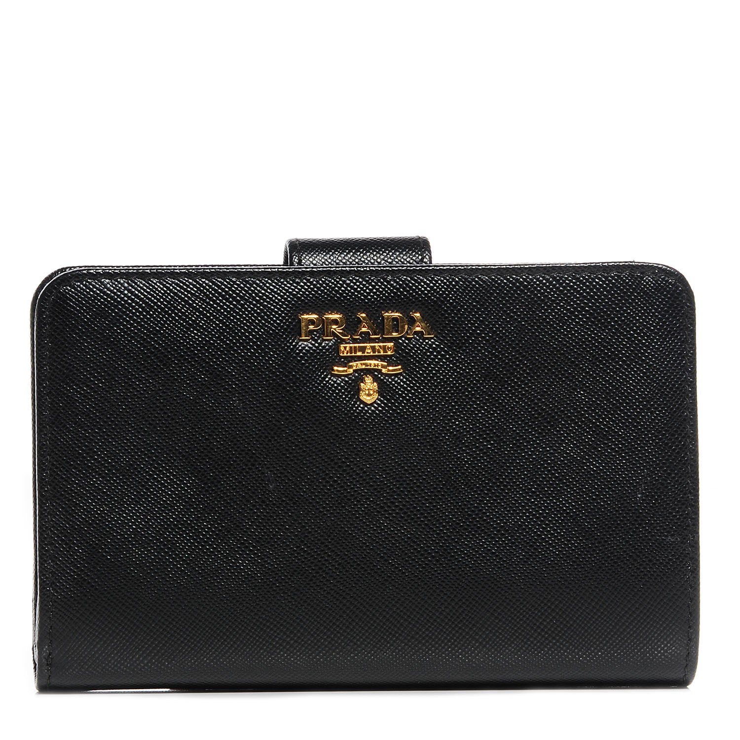 Prada Saffiano Metal Compact Wallet Black 1 of 9