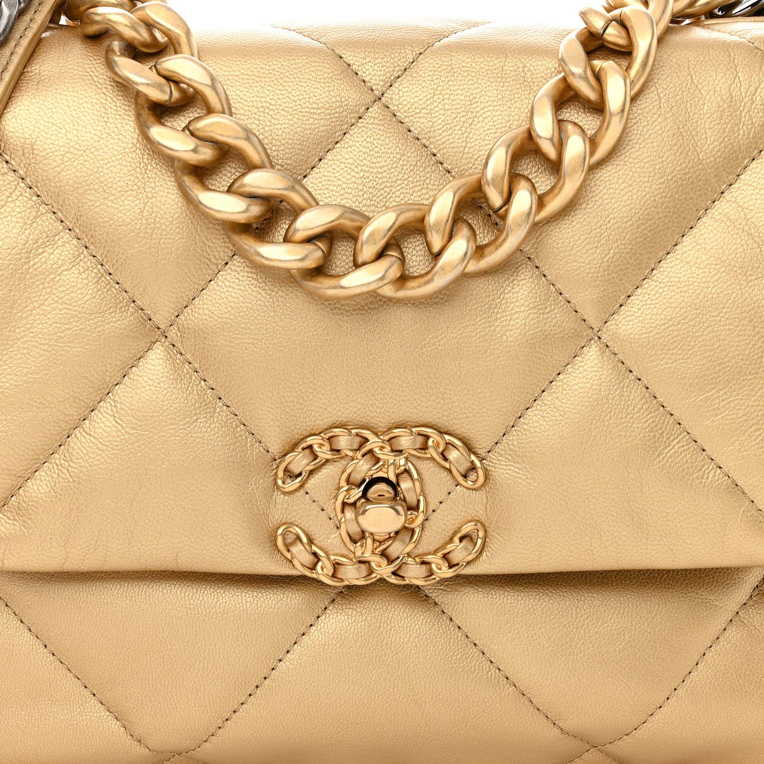 Chanel Metallic Goatskin Quilted Large Chanel 19 Flap Gold 7 of 10