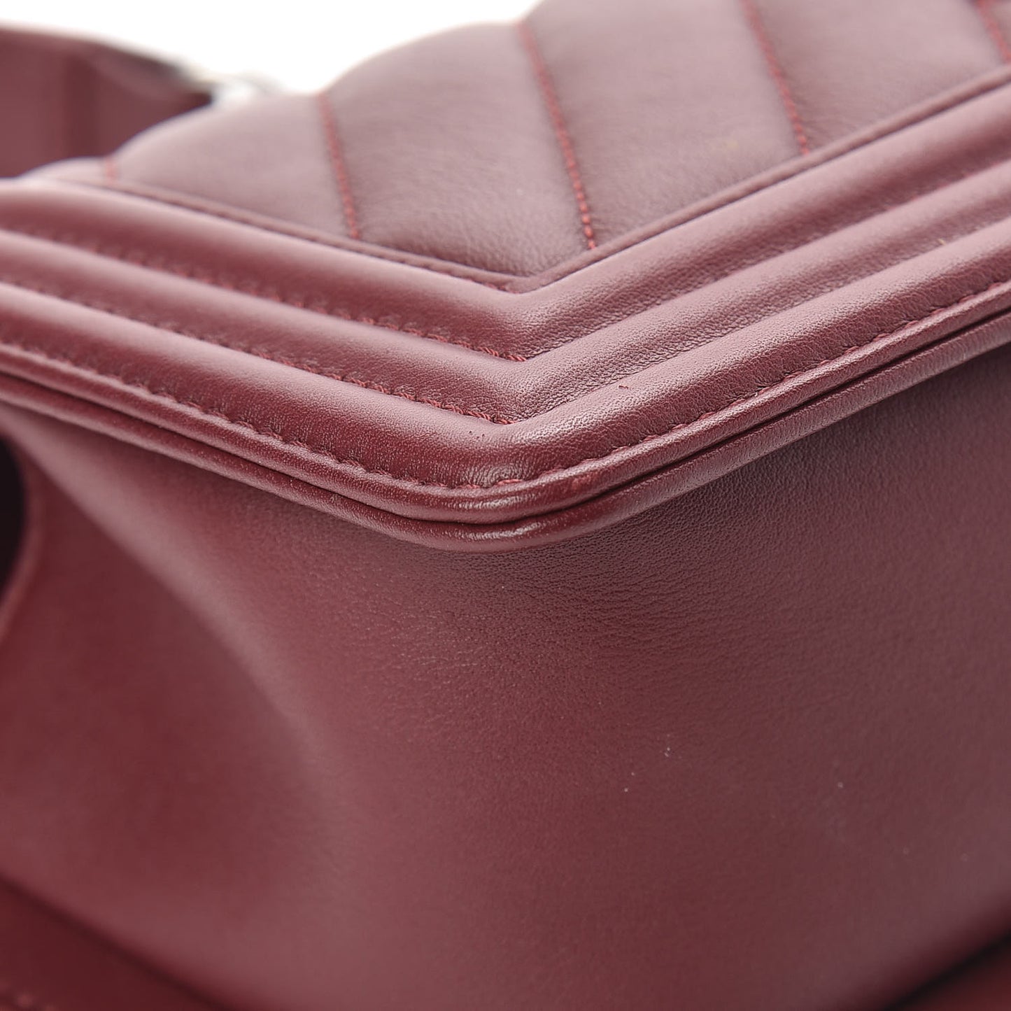 Calfskin Chevron Quilted Small Boy Flap Burgundy