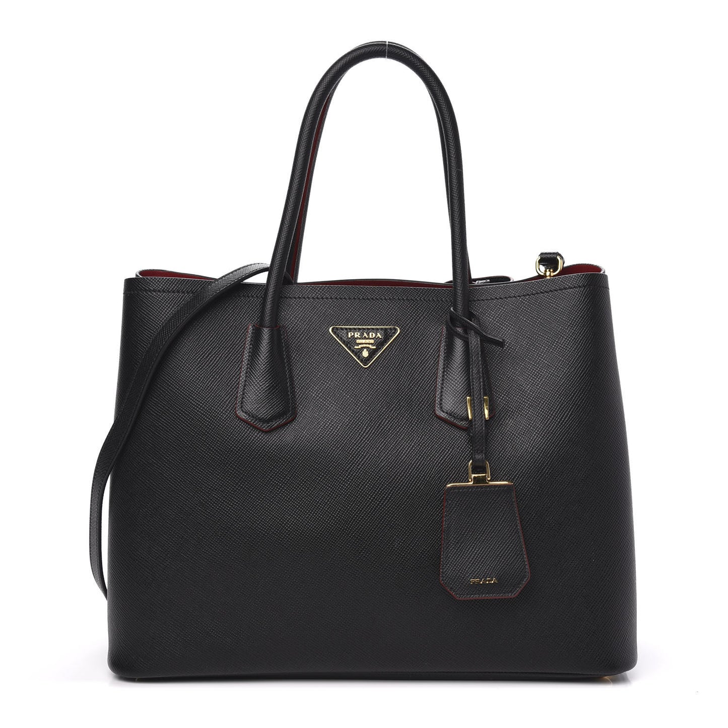 Saffiano Cuir Medium Double Bag Black Fuoco
