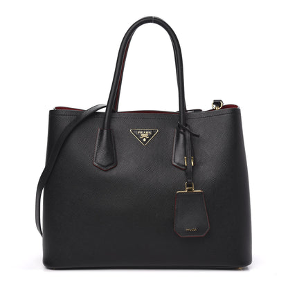 Prada Saffiano Cuir Medium Double Bag Black Fuoco 1 of 10