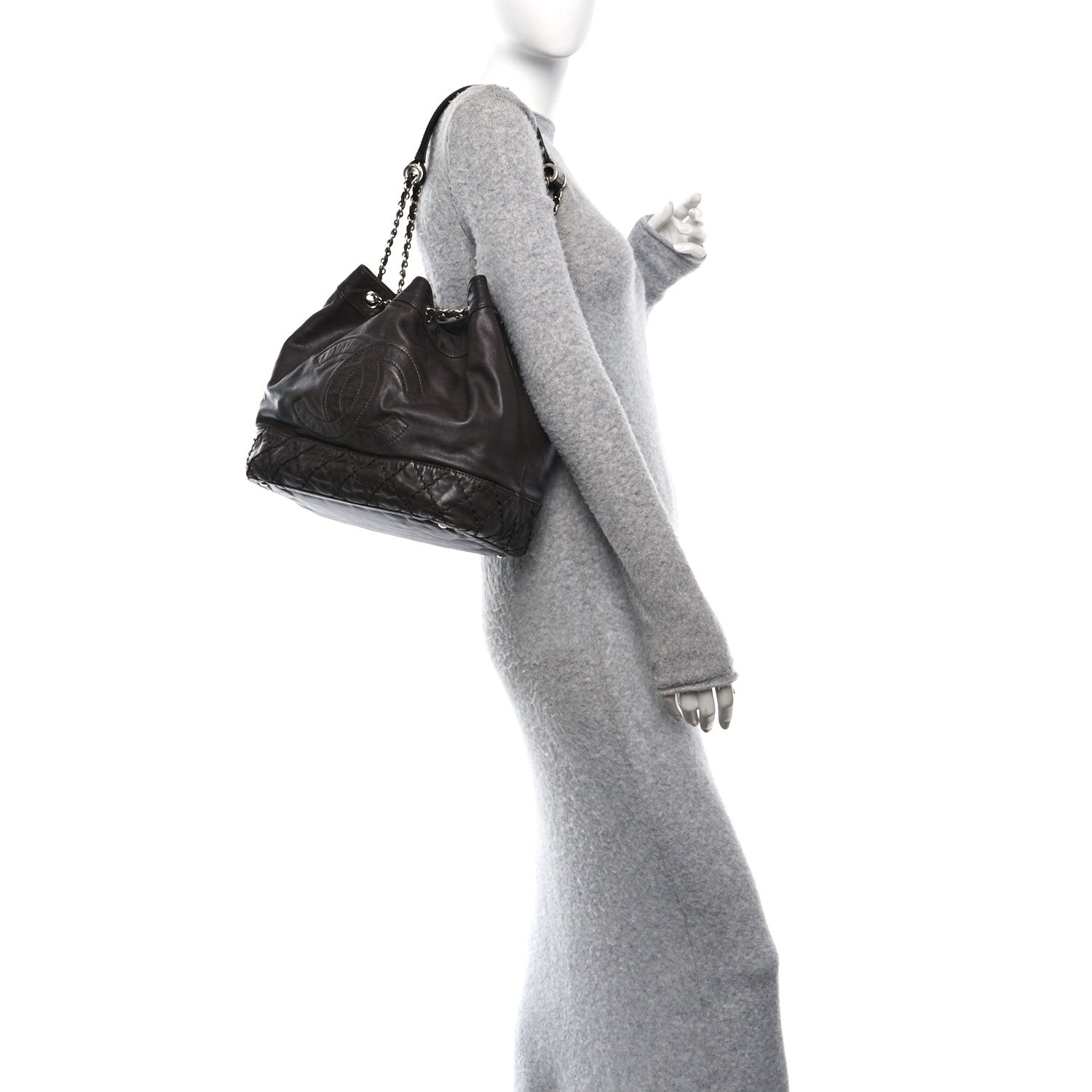 Chanel Calfskin Drawstring CC Bucket Bag Dark Brown 2 of 10