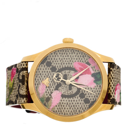 Gucci Stainless Steel Canvas 38mm G-Timeless Supreme GG Blooms Quartz Watch Brown 2 of 5