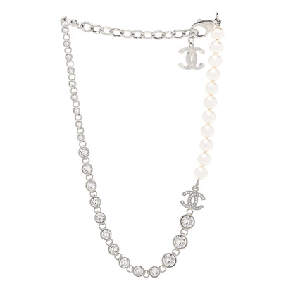 Chanel Pearl Crystal CC Choker Necklace Silver 3 of 6