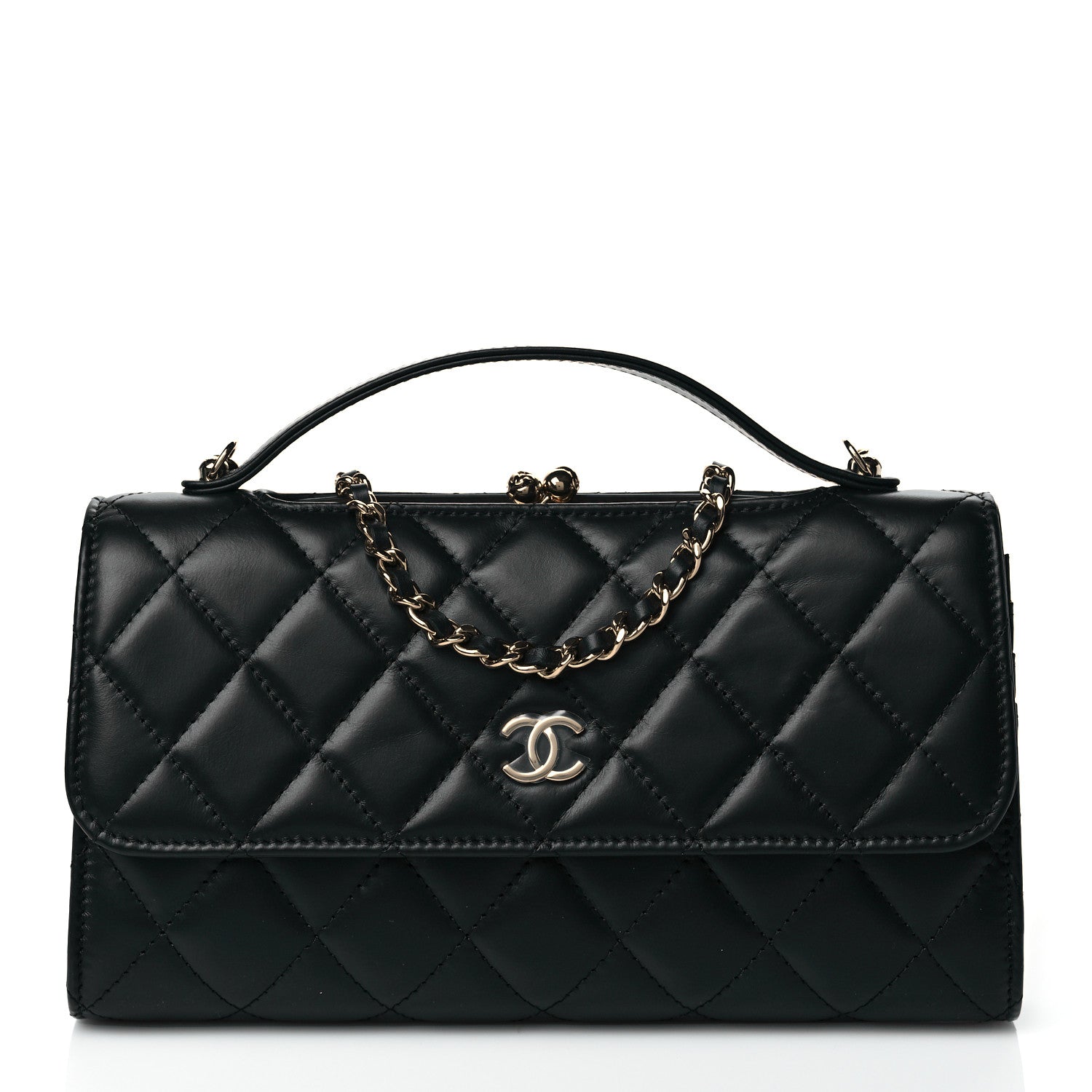 Chanel Shiny Calfskin Quilted Flap Phone Holder With Chain Black 1 of 11