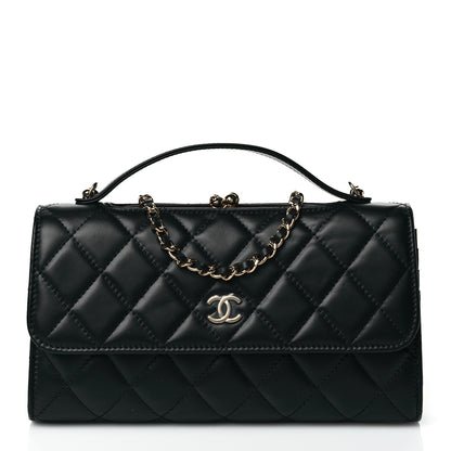 Chanel Shiny Calfskin Quilted Flap Phone Holder With Chain Black 1 of 11