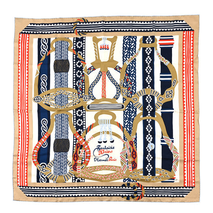 Hermes Silk Fantaisie D'etriers Scarf 90 Creme Marine Rouge 1 of 3