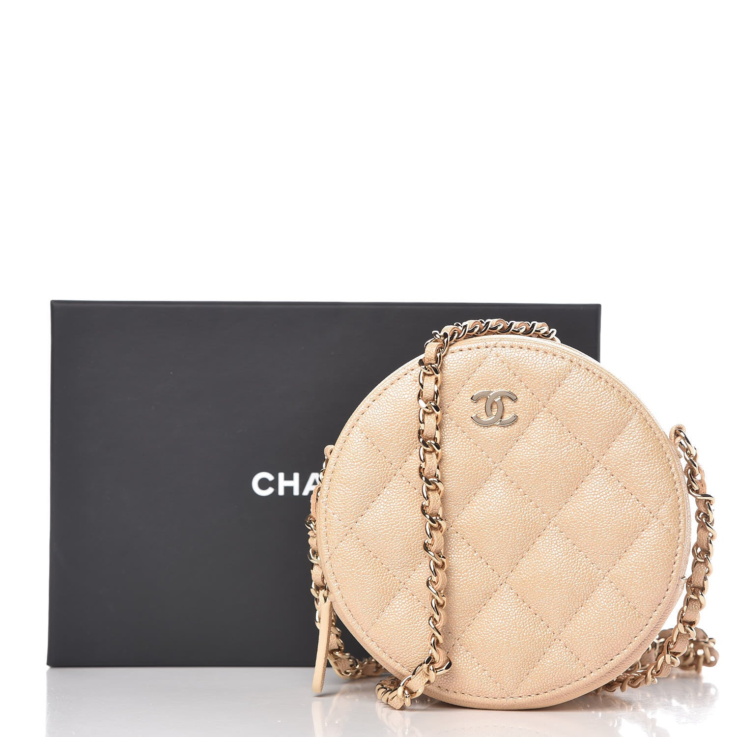 Chanel Iridescent Caviar Quilted Round Clutch With Chain Beige 8 of 8