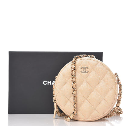 Chanel Iridescent Caviar Quilted Round Clutch With Chain Beige 8 of 8