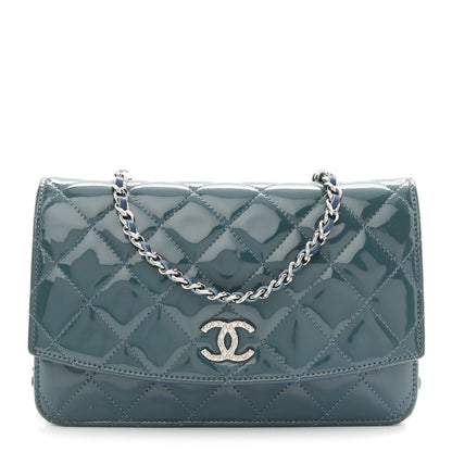 Chanel Patent Quilted Brilliant Wallet On Chain WOC Blue 1 of 12