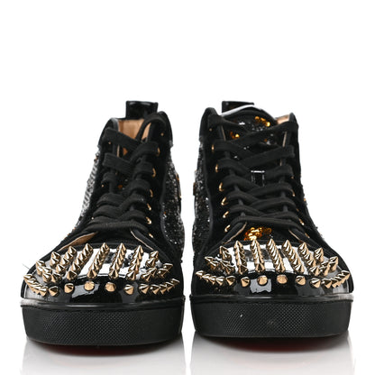 Christian Louboutin Sequin Patent Mens Louis Spikes Orlato Flat Sneakers 45 Black Gold Bronzo 2 of 7