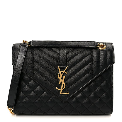 Saint Laurent Grain De Poudre Textured Mixed Matelasse Triquilt Medium Monogram Satchel Black 1 of 12