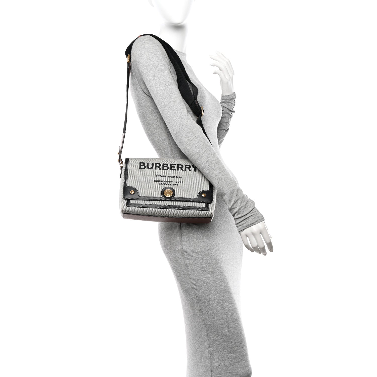 Burberry Canvas Horseferry Print Note Crossbody Bag Grey Black 2 of 10