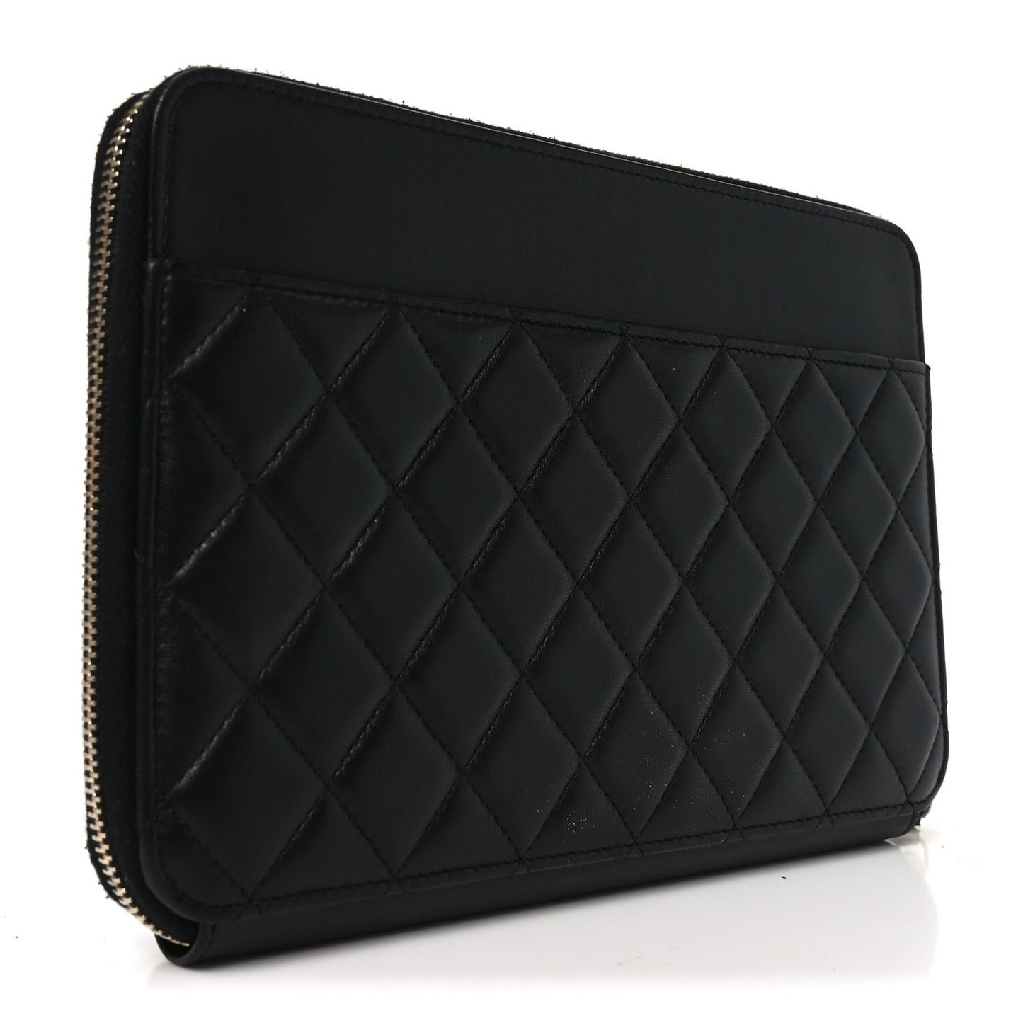 Lambskin Quilted Large Zip Around Organizer Wallet Black
