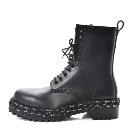 Balenciaga Calfskin Woven Detail Mens Combat Boots 40 Black 1 of 11