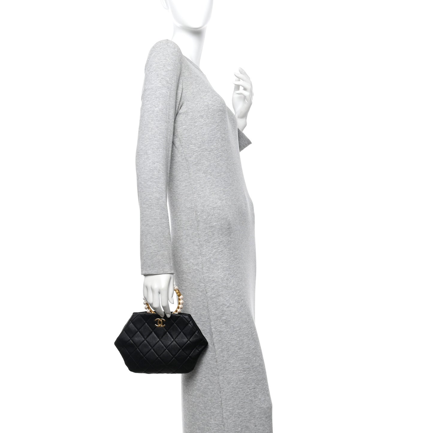 Lambskin Quilted Pearl Crown Clutch Bag Black