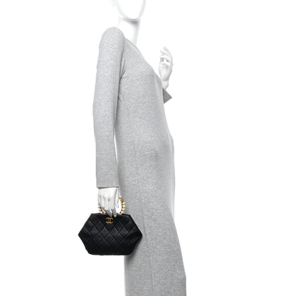 Chanel Lambskin Quilted Pearl Crown Clutch Bag Black 2 of 12