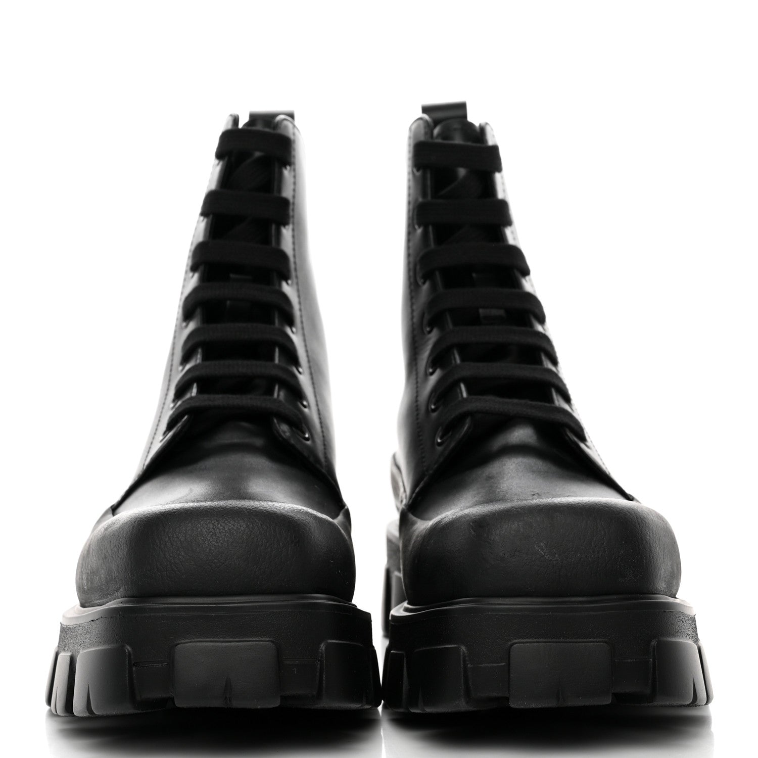 Prada Vitello Mens Lug Sole 45mm Combat Boots 9 Black 2 of 14