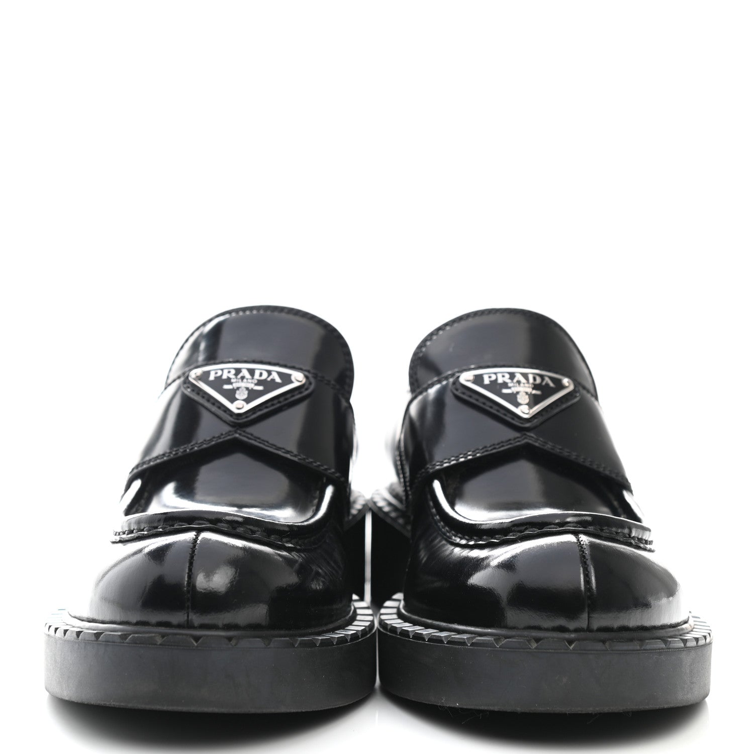 Prada Spazzolato Metal Triangle Logo 50mm Loafers 37 Black 3 of 22