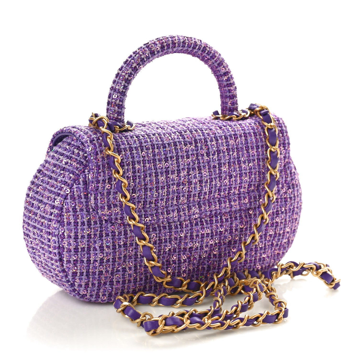 Chanel Tweed Sequin Quilted Baywatch Top Handle Flap Purple 2 of 10