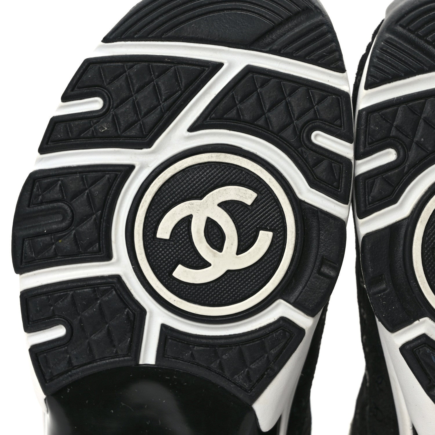 Chanel Nylon Suede Calfskin Printed CC Sneakers 37 White Black 6 of 8