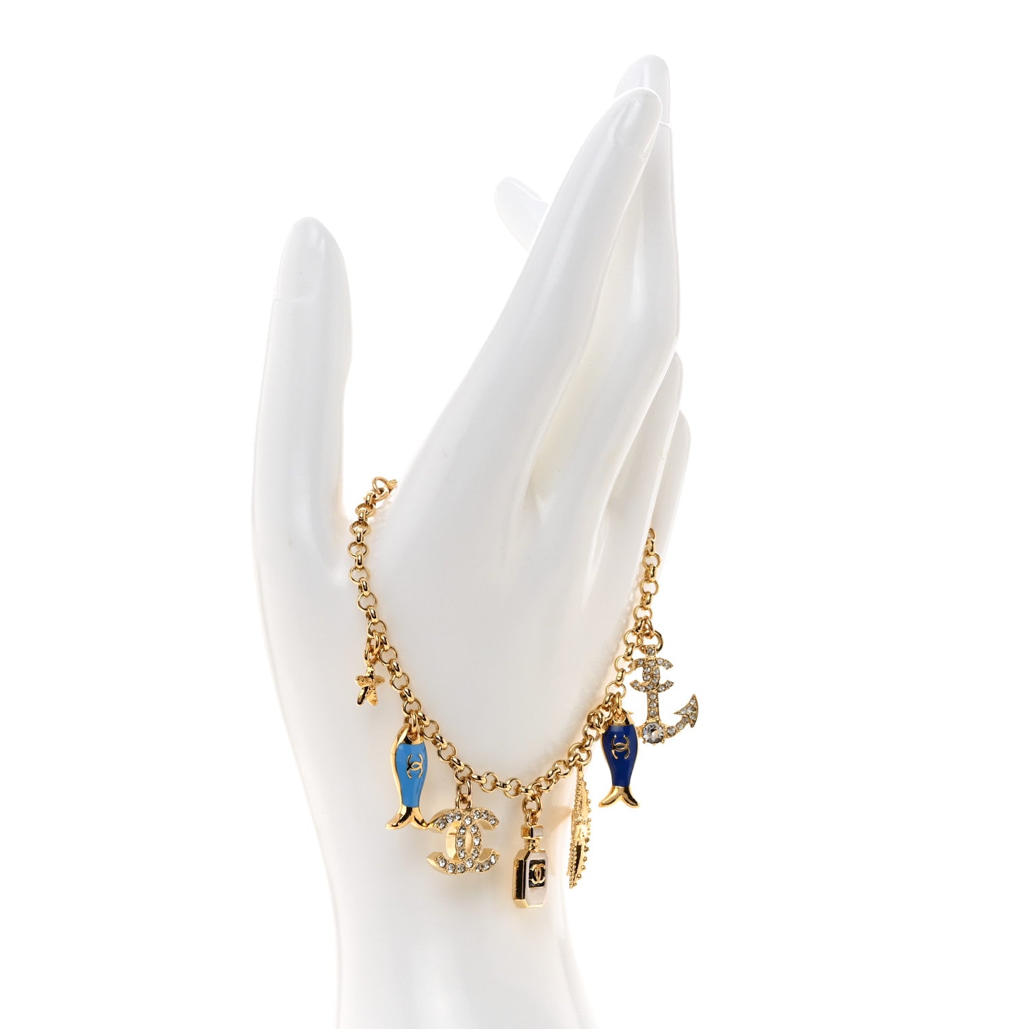Chanel Crystal Resin CC Nautical Bracelet Blue White Gold 2 of 6