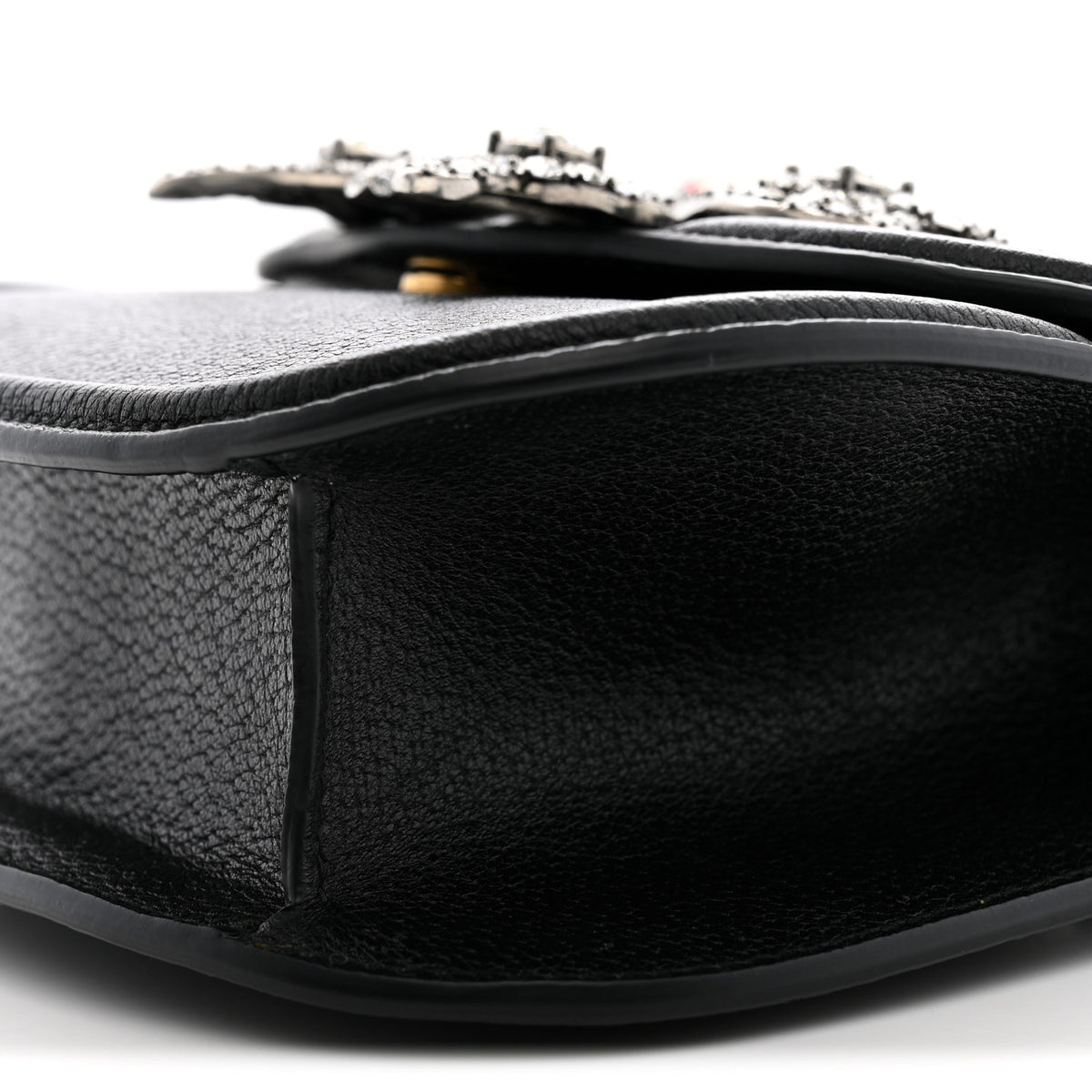 Calfskin Web Crystal Butterfly Stripe Small Totem Shoulder Bag Black