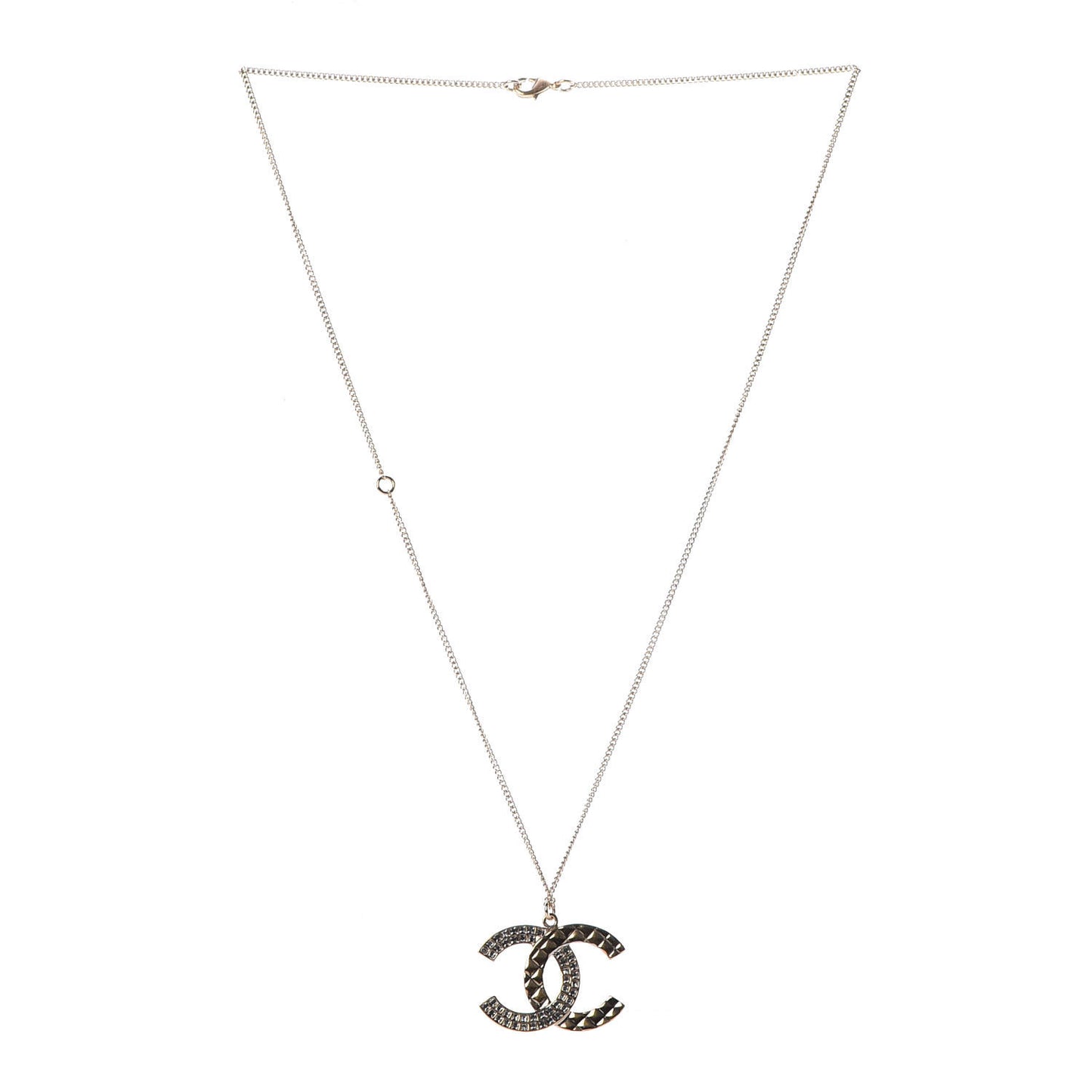 Baguette Crystal Quilted CC Pendant Necklace Gold