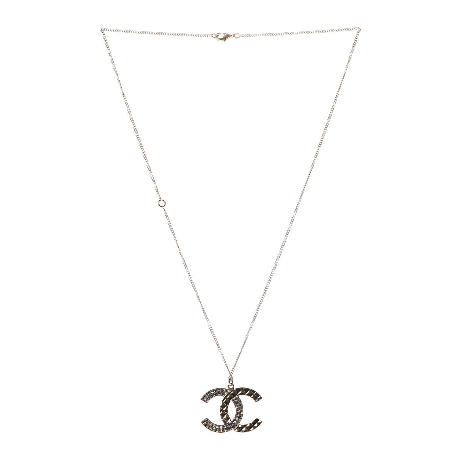 Chanel Baguette Crystal Quilted CC Pendant Necklace Gold 3 of 6