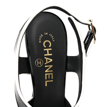 Chanel Patent Calfskin Lambskin CC Slingback Pumps 37.5 White Black 8 of 9